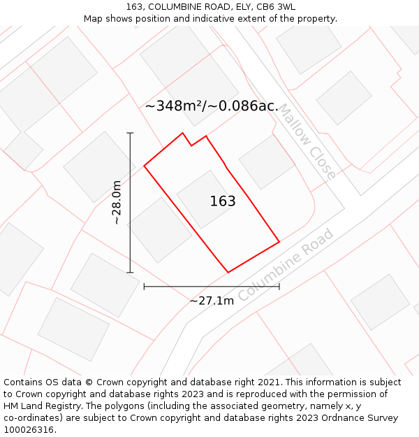 163, COLUMBINE ROAD, ELY, CB6 3WL: Plot and title map