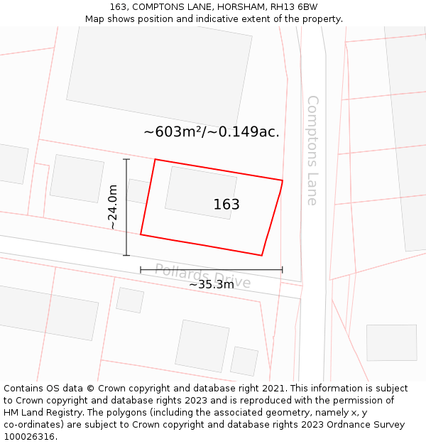 163, COMPTONS LANE, HORSHAM, RH13 6BW: Plot and title map