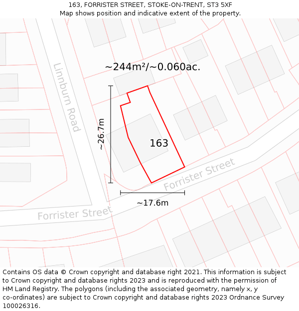 163, FORRISTER STREET, STOKE-ON-TRENT, ST3 5XF: Plot and title map