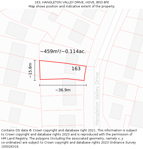 163, HANGLETON VALLEY DRIVE, HOVE, BN3 8FE: Plot and title map