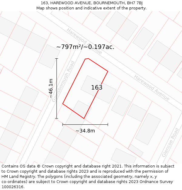 163, HAREWOOD AVENUE, BOURNEMOUTH, BH7 7BJ: Plot and title map