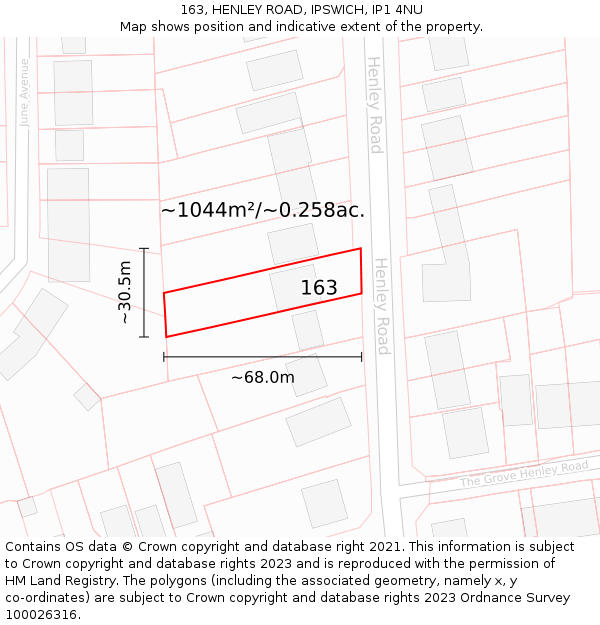 163, HENLEY ROAD, IPSWICH, IP1 4NU: Plot and title map