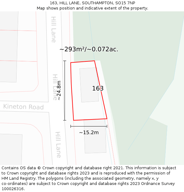 163, HILL LANE, SOUTHAMPTON, SO15 7NP: Plot and title map