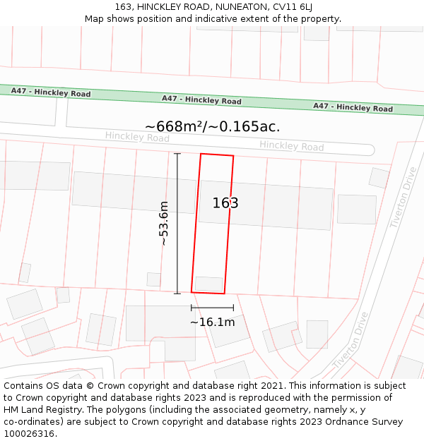 163, HINCKLEY ROAD, NUNEATON, CV11 6LJ: Plot and title map