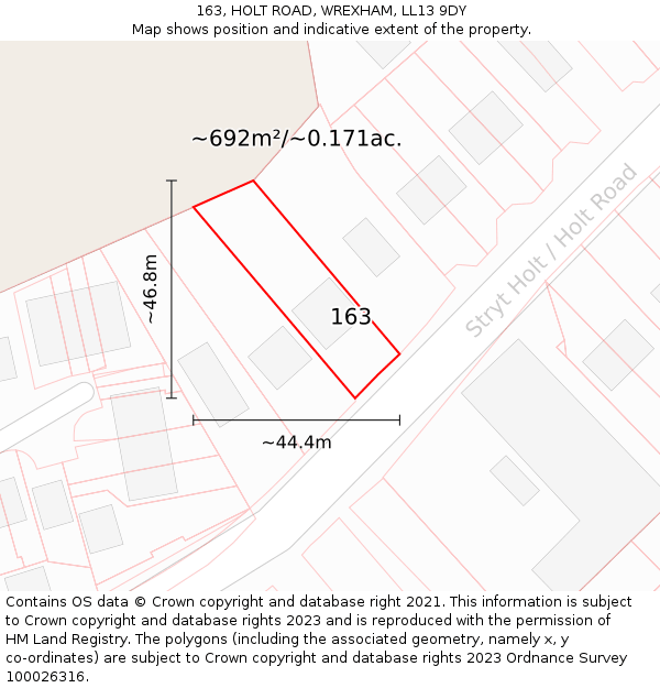 163, HOLT ROAD, WREXHAM, LL13 9DY: Plot and title map
