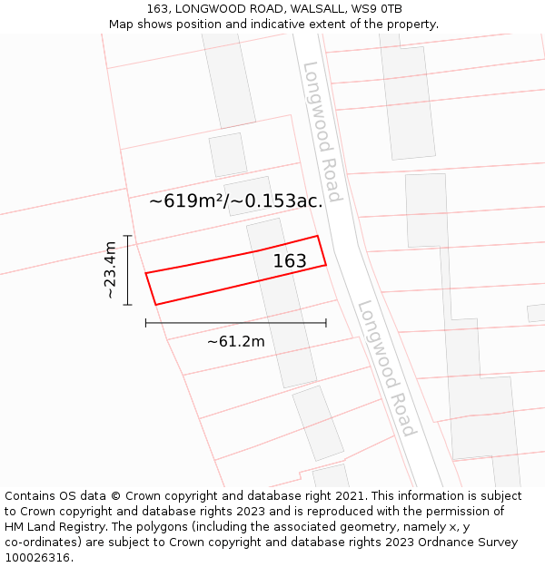 163, LONGWOOD ROAD, WALSALL, WS9 0TB: Plot and title map