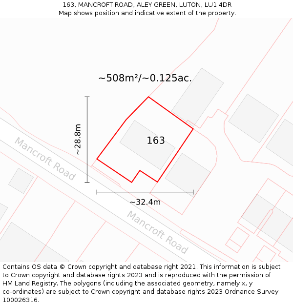 163, MANCROFT ROAD, ALEY GREEN, LUTON, LU1 4DR: Plot and title map