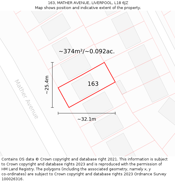 163, MATHER AVENUE, LIVERPOOL, L18 6JZ: Plot and title map