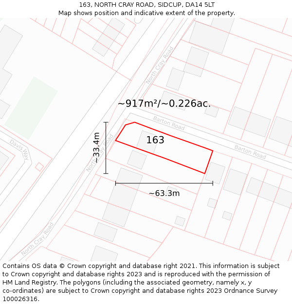 163, NORTH CRAY ROAD, SIDCUP, DA14 5LT: Plot and title map