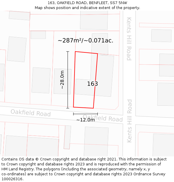 163, OAKFIELD ROAD, BENFLEET, SS7 5NW: Plot and title map