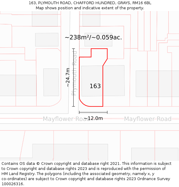 163, PLYMOUTH ROAD, CHAFFORD HUNDRED, GRAYS, RM16 6BL: Plot and title map