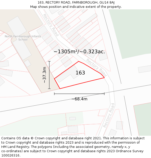 163, RECTORY ROAD, FARNBOROUGH, GU14 8AJ: Plot and title map