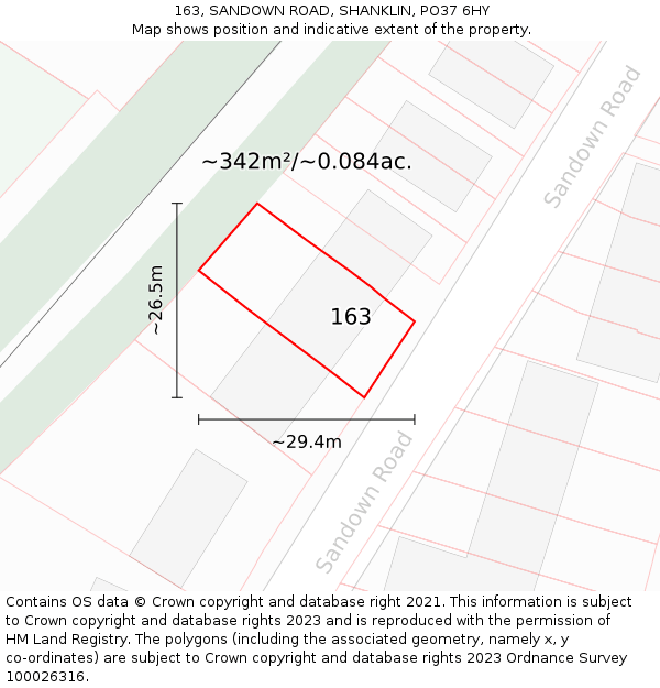 163, SANDOWN ROAD, SHANKLIN, PO37 6HY: Plot and title map