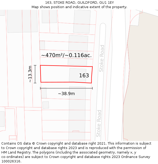 163, STOKE ROAD, GUILDFORD, GU1 1EY: Plot and title map