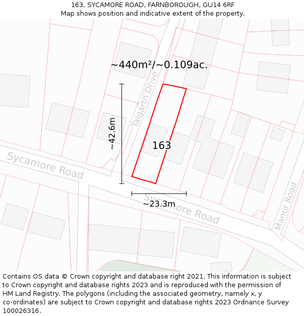 163, SYCAMORE ROAD, FARNBOROUGH, GU14 6RF: Plot and title map