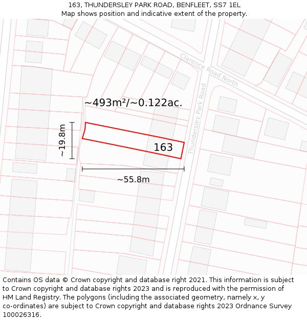 163, THUNDERSLEY PARK ROAD, BENFLEET, SS7 1EL: Plot and title map