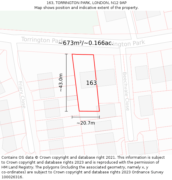 163, TORRINGTON PARK, LONDON, N12 9AP: Plot and title map