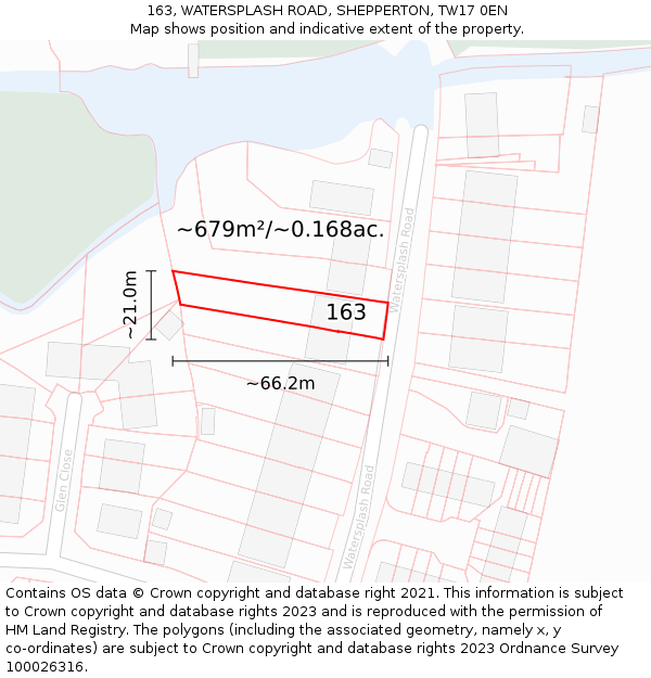 163, WATERSPLASH ROAD, SHEPPERTON, TW17 0EN: Plot and title map