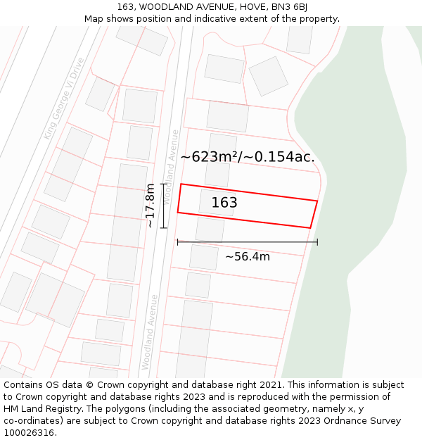 163, WOODLAND AVENUE, HOVE, BN3 6BJ: Plot and title map
