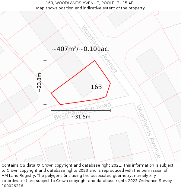163, WOODLANDS AVENUE, POOLE, BH15 4EH: Plot and title map