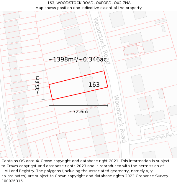 163, WOODSTOCK ROAD, OXFORD, OX2 7NA: Plot and title map