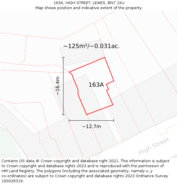 163A, HIGH STREET, LEWES, BN7 1XU: Plot and title map