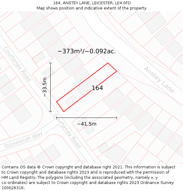 164, ANSTEY LANE, LEICESTER, LE4 0FD: Plot and title map