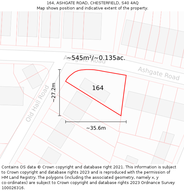 164, ASHGATE ROAD, CHESTERFIELD, S40 4AQ: Plot and title map