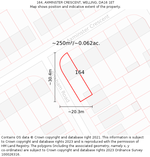 164, AXMINSTER CRESCENT, WELLING, DA16 1ET: Plot and title map