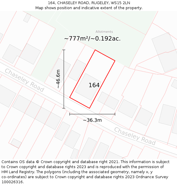 164, CHASELEY ROAD, RUGELEY, WS15 2LN: Plot and title map