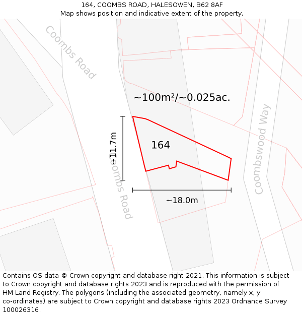 164, COOMBS ROAD, HALESOWEN, B62 8AF: Plot and title map