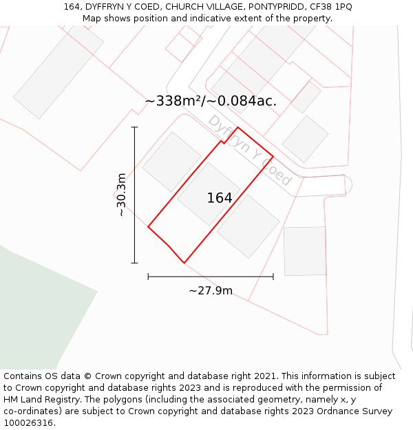 164, DYFFRYN Y COED, CHURCH VILLAGE, PONTYPRIDD, CF38 1PQ: Plot and title map