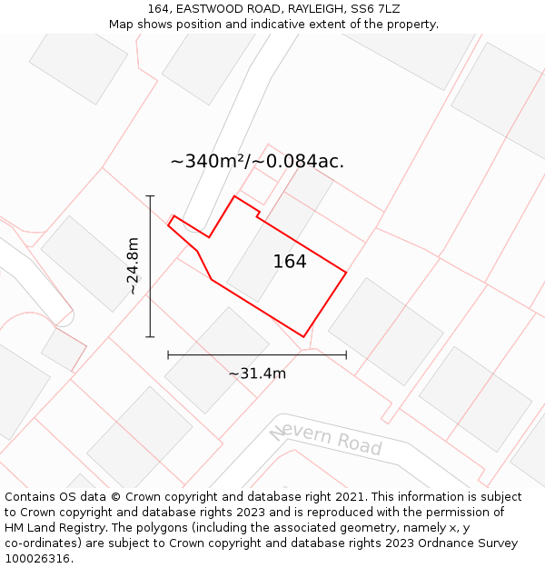 164, EASTWOOD ROAD, RAYLEIGH, SS6 7LZ: Plot and title map