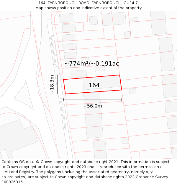 164, FARNBOROUGH ROAD, FARNBOROUGH, GU14 7JJ: Plot and title map