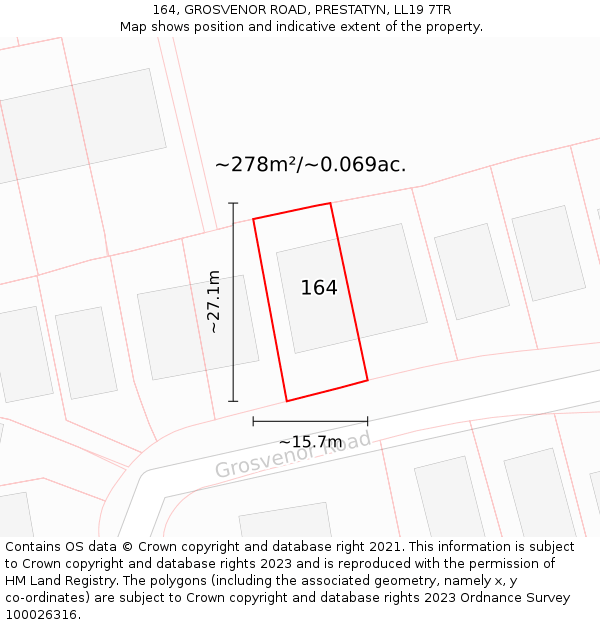 164, GROSVENOR ROAD, PRESTATYN, LL19 7TR: Plot and title map