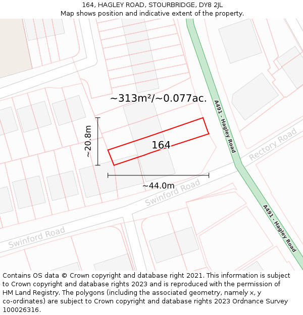 164, HAGLEY ROAD, STOURBRIDGE, DY8 2JL: Plot and title map