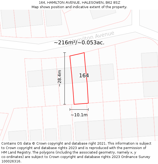 164, HAMILTON AVENUE, HALESOWEN, B62 8SZ: Plot and title map