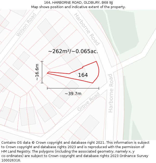 164, HARBORNE ROAD, OLDBURY, B68 9JJ: Plot and title map