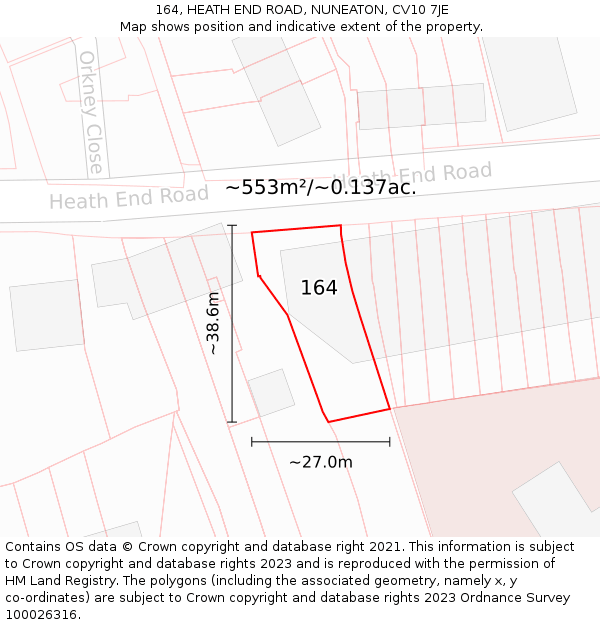 164, HEATH END ROAD, NUNEATON, CV10 7JE: Plot and title map