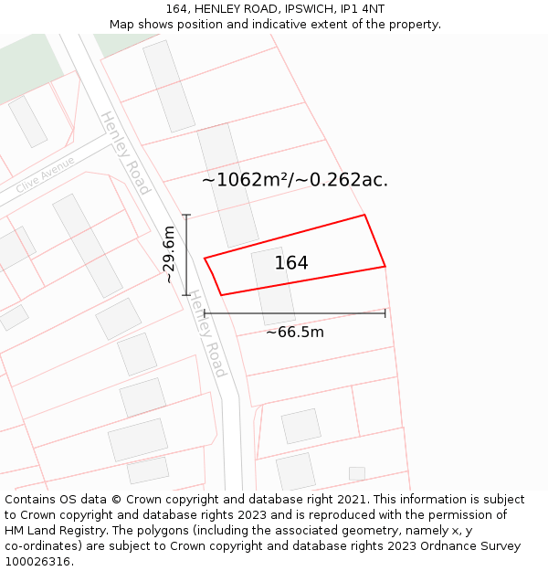 164, HENLEY ROAD, IPSWICH, IP1 4NT: Plot and title map