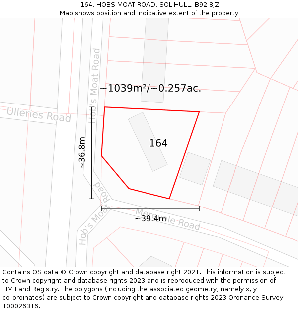 164, HOBS MOAT ROAD, SOLIHULL, B92 8JZ: Plot and title map