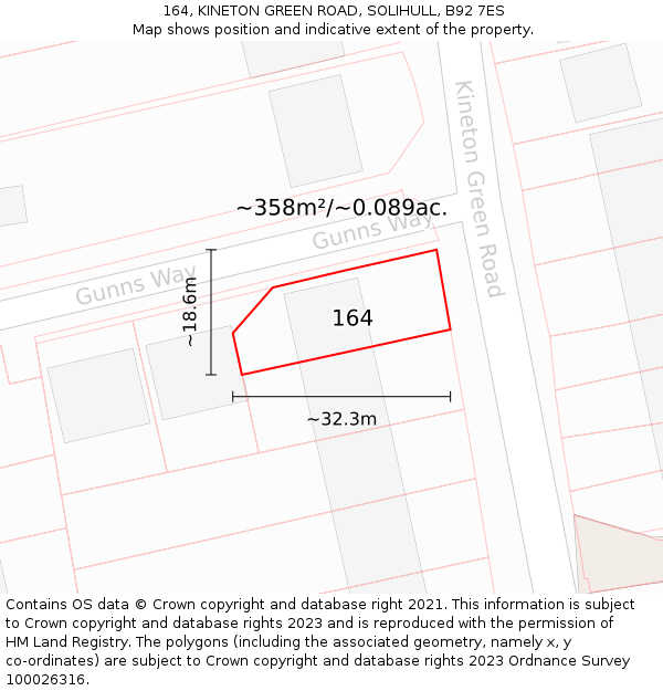 164, KINETON GREEN ROAD, SOLIHULL, B92 7ES: Plot and title map