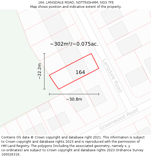 164, LANGDALE ROAD, NOTTINGHAM, NG3 7FE: Plot and title map