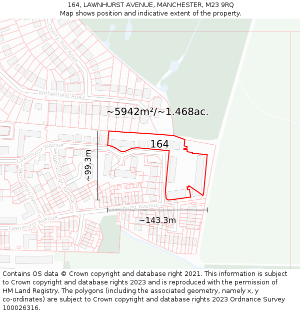 164, LAWNHURST AVENUE, MANCHESTER, M23 9RQ: Plot and title map