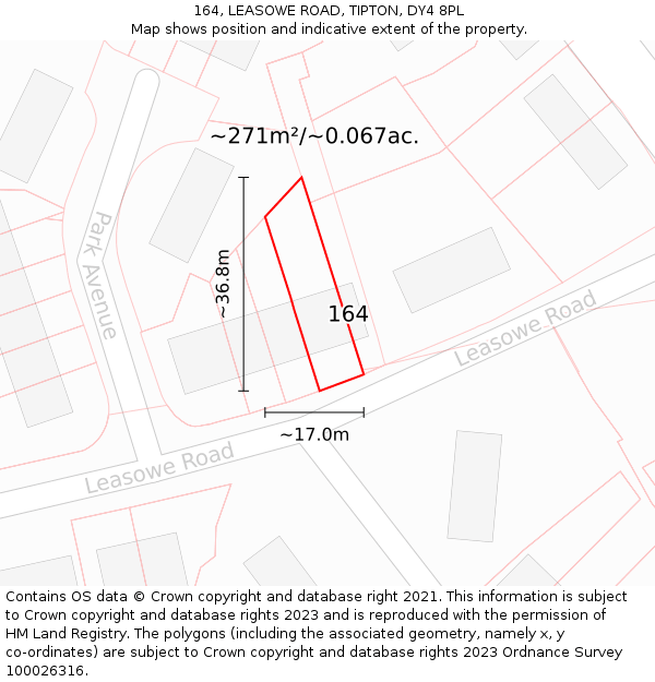 164, LEASOWE ROAD, TIPTON, DY4 8PL: Plot and title map