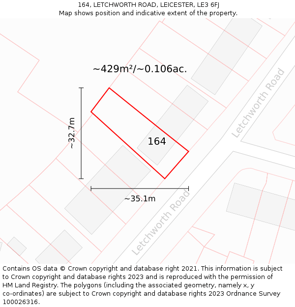 164, LETCHWORTH ROAD, LEICESTER, LE3 6FJ: Plot and title map