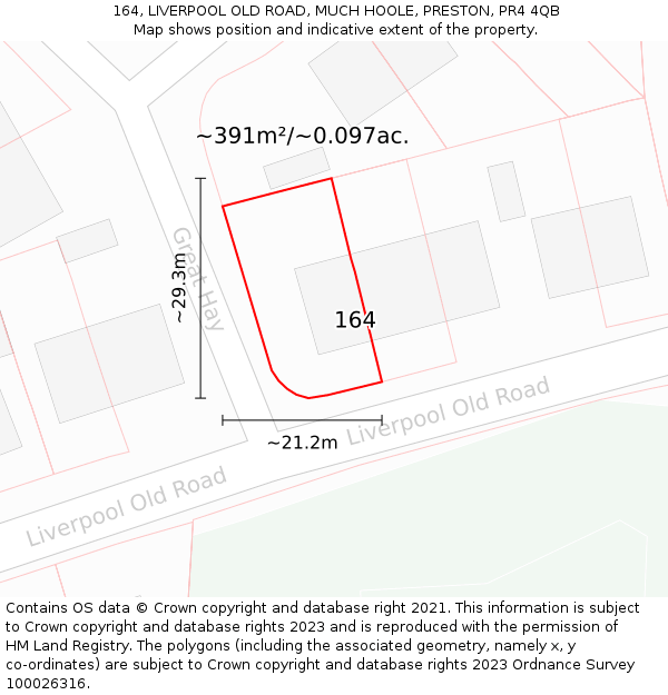 164, LIVERPOOL OLD ROAD, MUCH HOOLE, PRESTON, PR4 4QB: Plot and title map