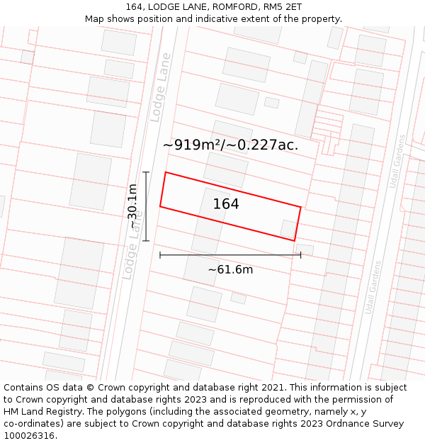 164, LODGE LANE, ROMFORD, RM5 2ET: Plot and title map