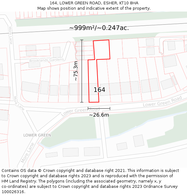 164, LOWER GREEN ROAD, ESHER, KT10 8HA: Plot and title map