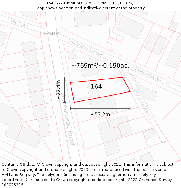 164, MANNAMEAD ROAD, PLYMOUTH, PL3 5QL: Plot and title map